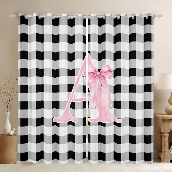 Manfei Monogrammed A Design Blackout Curtains,Geometric Grid Print Window Curtains Pack of 2 (38x45 Each)