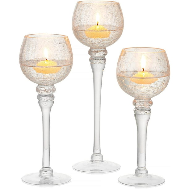 Nuptio Glass Candle Holder for Tealight Candles Clear Crackle Votive