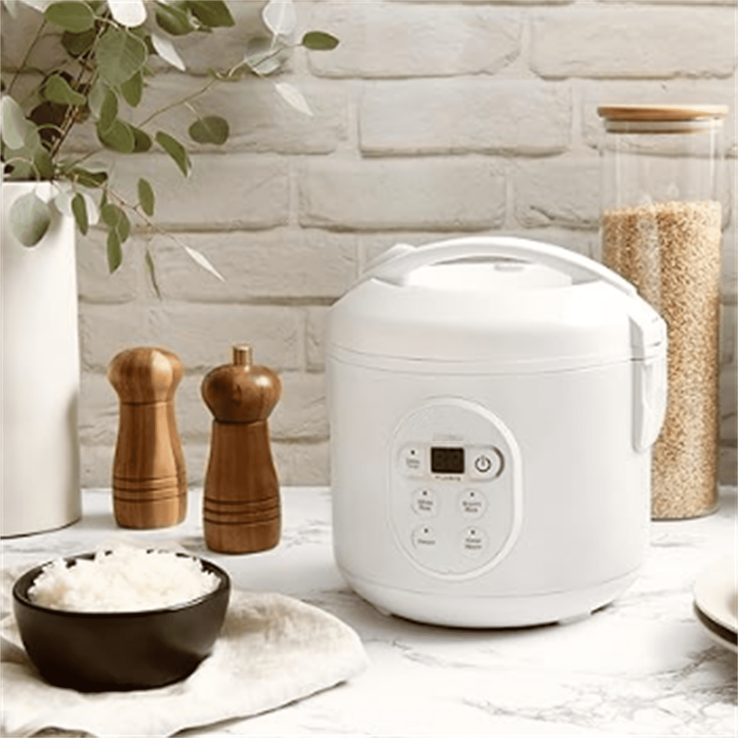 Housewares 8-Cup (Cooked) (4-Cup UNCOOKED) Digital Rice Cooker and Food Steamer White