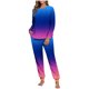 thumbnail image 2 of Conjunto de pijama informal de invierno para mujer, de doble cara, con cuello redondo estampado, manga larga, top anudado a mano, pantalones con cordón ajustable, ropa de casa, blusa de poliéster., 2 of 7