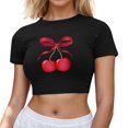 thumbnail image 2 of Womens T Shirts Short Sleeve Crop T Shirt Round Neck Basic Solid Color Top with Printed Womens Tops Black L, 2 of 4