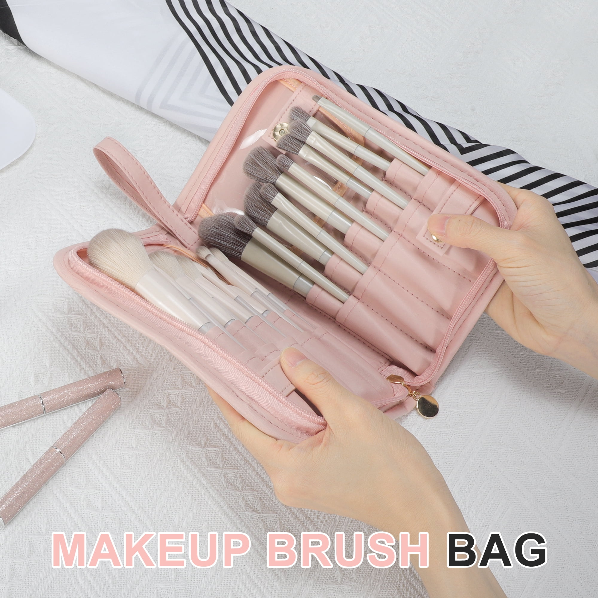 Unique Bargains Waterproof Stand-Up Makeup Brush Organizer Pink