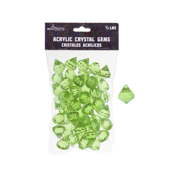 Mega Crafts 1/2 lb Acrylic Gemstones Light Green, Plastic Glass Gems for Arts & Crafts, Vase Fillers & Table Scatters, Decoration Stones, Shiny Pebbles