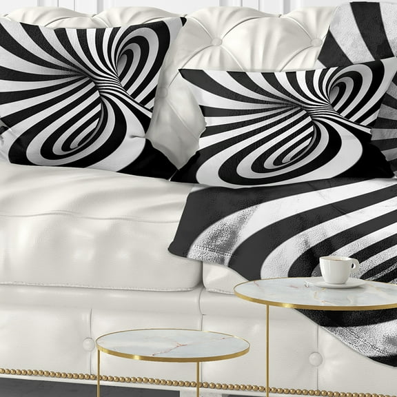 Designart Spiral Black n White - Contemporary Throw Pillow - 12x20