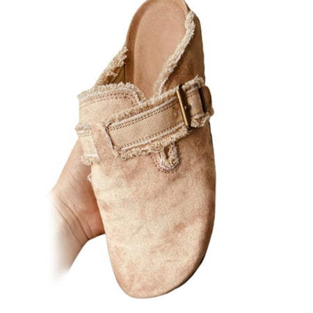 

Women s Mules Casual Flats Shoes with Buckle Design Fashion Printing for Summer 38 Beige