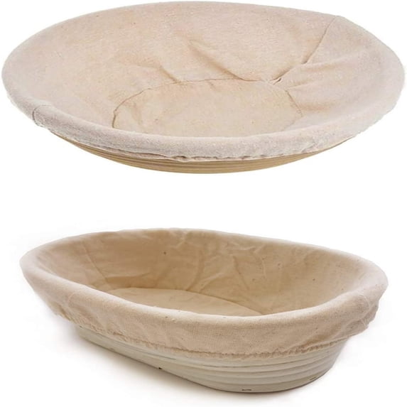 PEACNNG Bread Banneton Proofing Basket Set of 2 - Round 9 Inch & Oval 10 Inch, for Sourdough Bread Making Proofing Rising, Natural Rattan Bowl Container, Includes Linen Liner Cloth