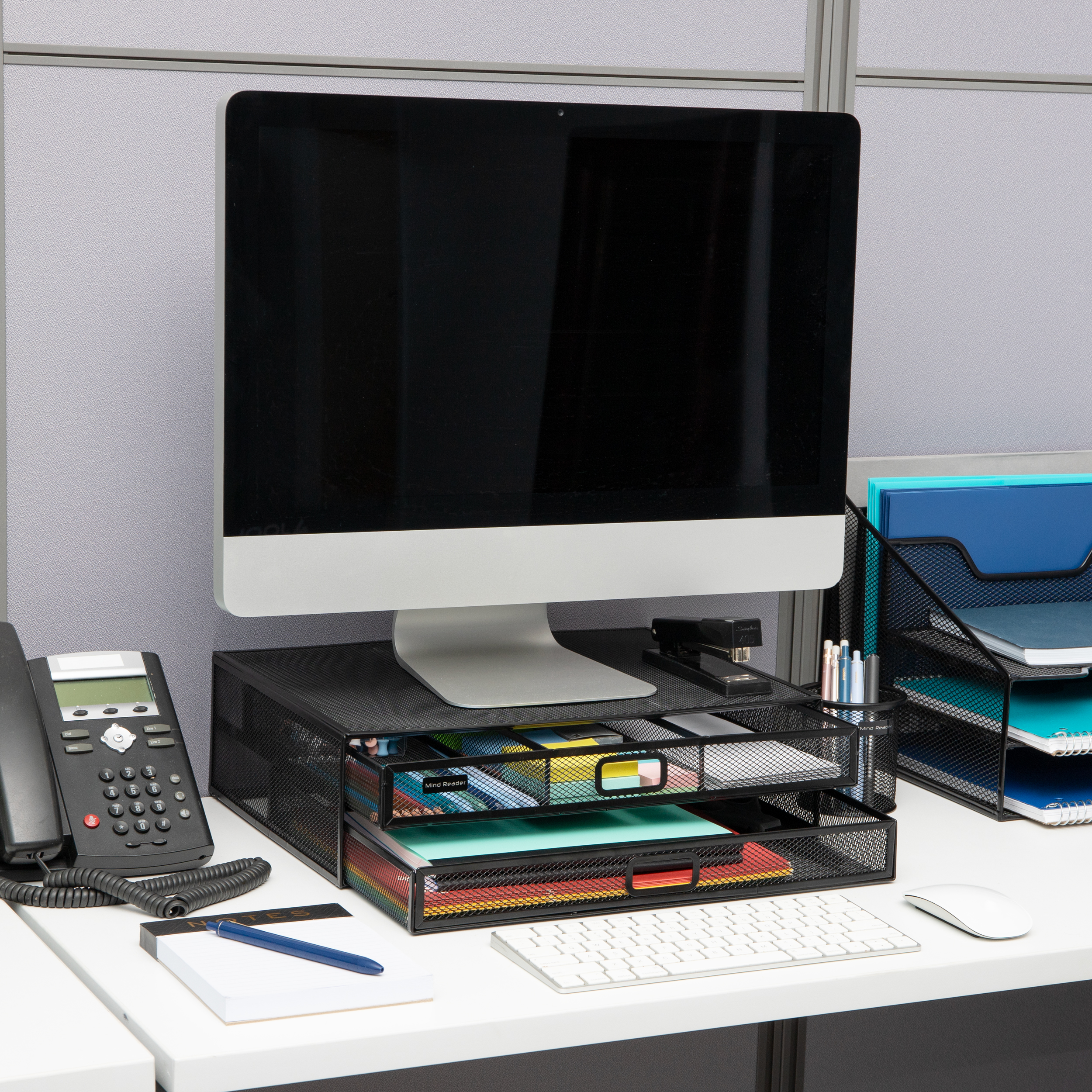 Mind Reader Two-Tier Metal Mesh Monitor Stand with Storage photo 2