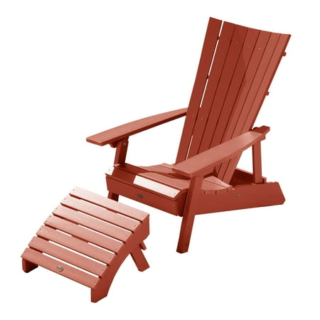 Highwood 2-pc Manhattan Beach Adirondack Set with Folding Ottoman - Outdoor, Eco-friendly, Synthetic Wood