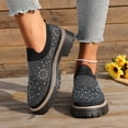 thumbnail image 2 of Rokment Women's Glitter Rhinestones Platform Walking Shoes Comfortable Slip on Socks Chunky Mid Heel Oxfords Casual Dress Fashion Sneakers Black Size 5.5, 2 of 7