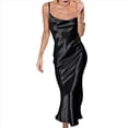 thumbnail image 1 of Vestido Midi de Satén y Seda con Tirantes Finos para Mujer, con Cuello Vuelto, para Fiesta, Cóctel o Noche. Negro XS, 1 of 8