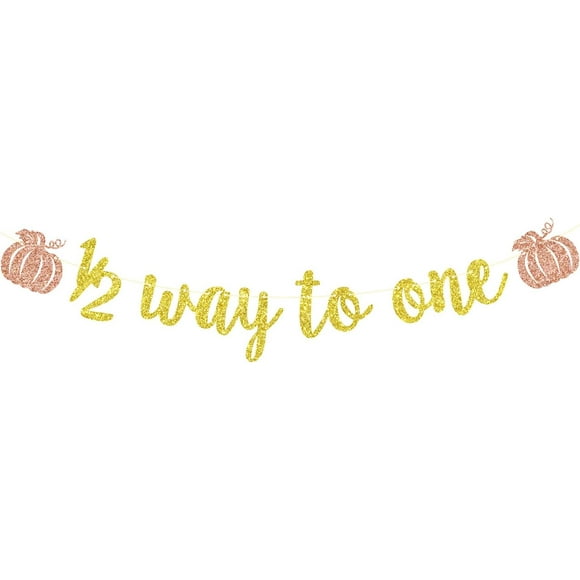 1/2 Way to One Banner, Pumpkin Theme 6 Months Birthday Banner for Girl, Half Way to One Birthday Decoration, Halloween Theme Baby Shower Party Decoration Gold & Rose Gold Glitter