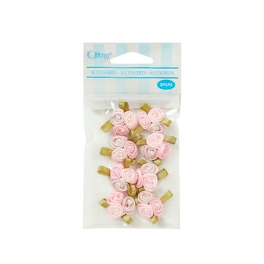 Offray Accessories, Light Pink 1 inch Tricolor Ribbon Rose Embellishment Accessory for Crafting, 8 Count