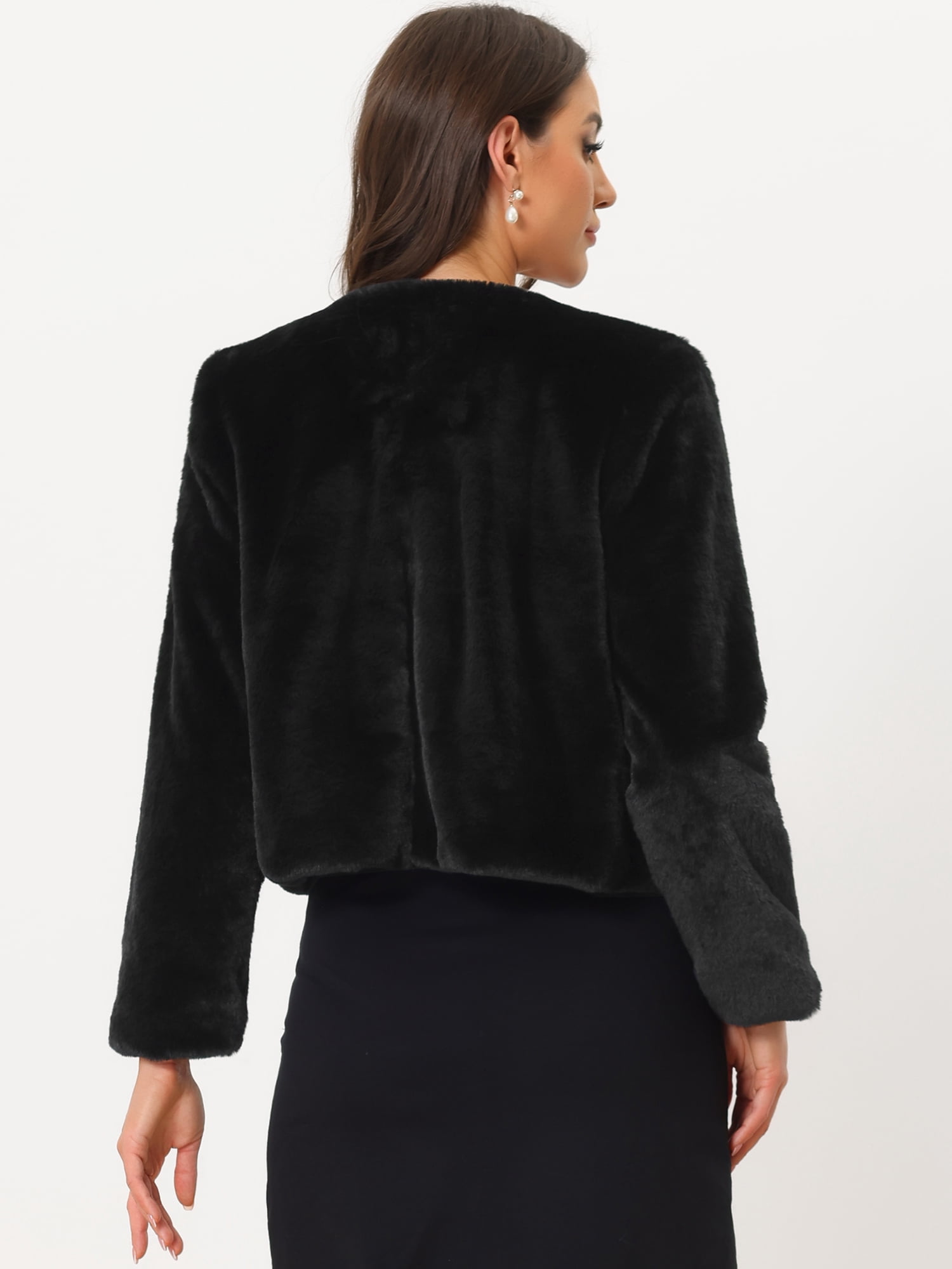DARING DIVA Women's Formal Bolero Shrug Cropped Faux Fur Jacket M Black