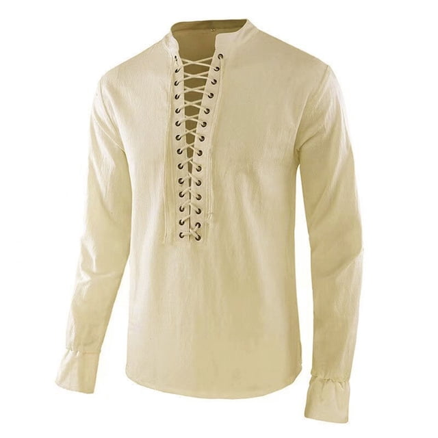 Camisas Elvqul para Hombre Beige Liso Cuello V Casuales Manga Corta