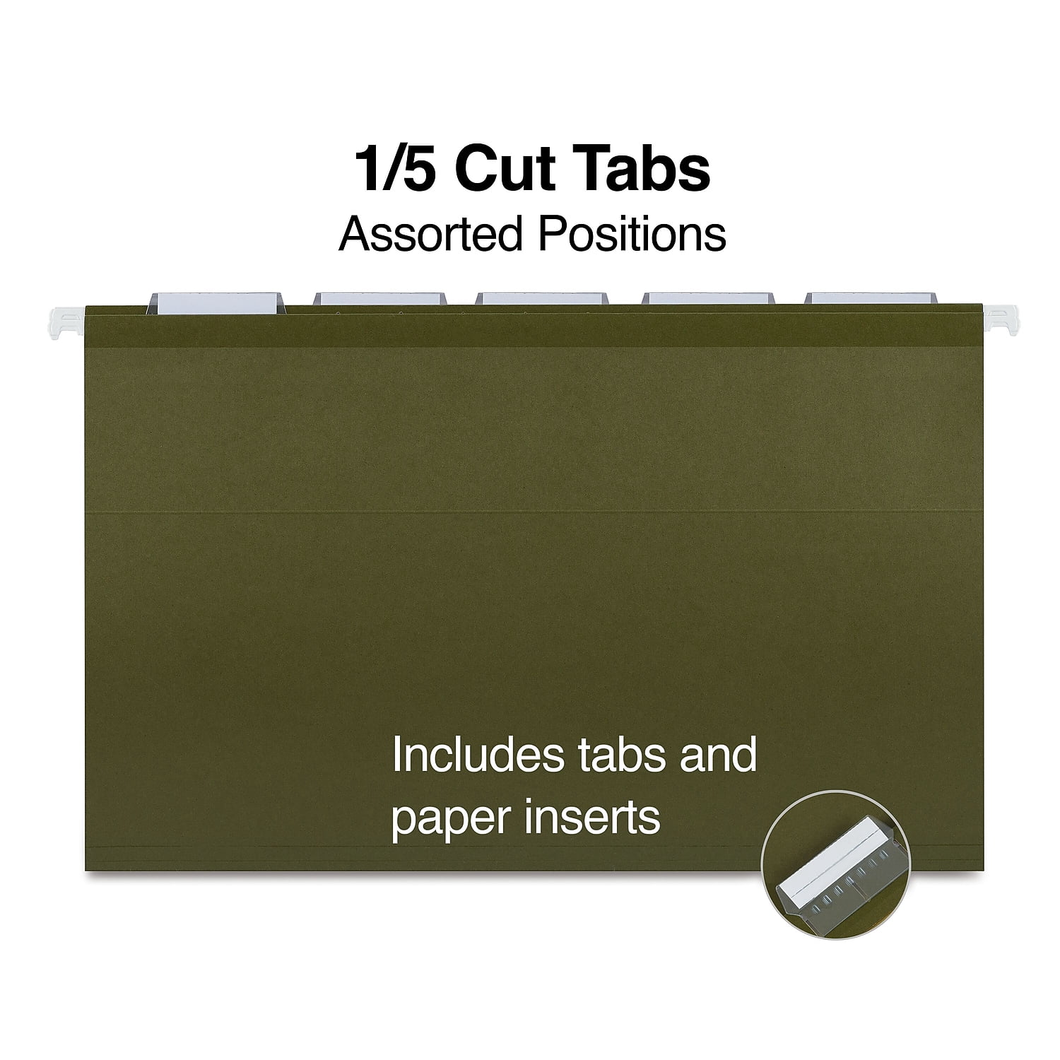 Staples Recycled Reinforced Hanging File Folders 5-Tab Lgl Std Gn 25/BX 726595