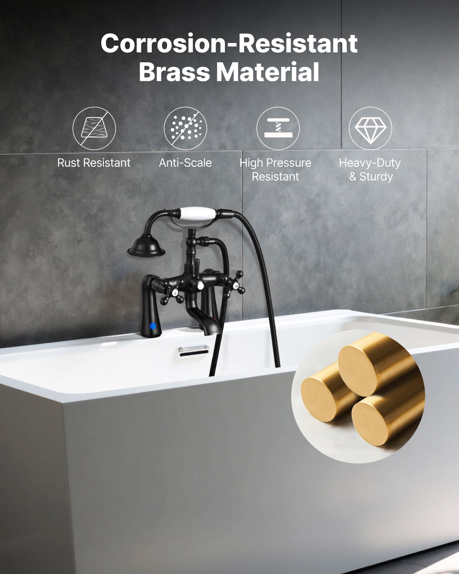 VEVOR Clawfoot Tub Faucet, Deck Mount Bathtub Faucets with Handheld Shower, Vintage Oil-Rubbed Bronze Clawfoot Tub Filler Faucet Shower Kit with 360° Rotation Spout & 59-inch Long Hose for Bathtubs