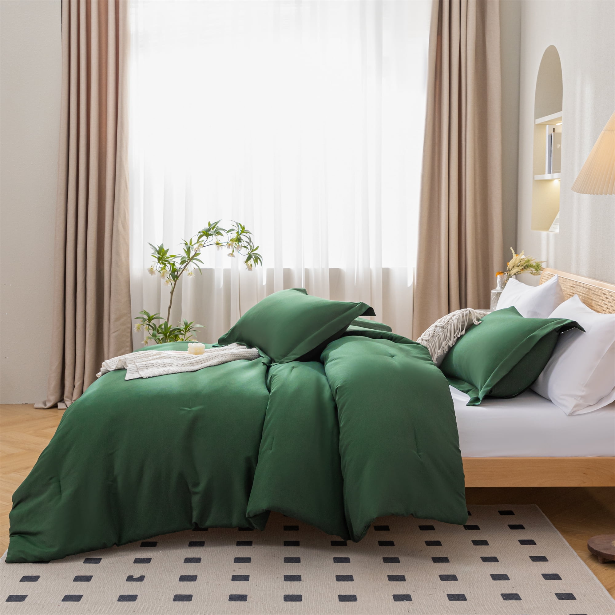 SPRINDAY Queen Comforter Set For Adult, 3 Piece Emerald Green Comforter Sets & Bedding For All Season
