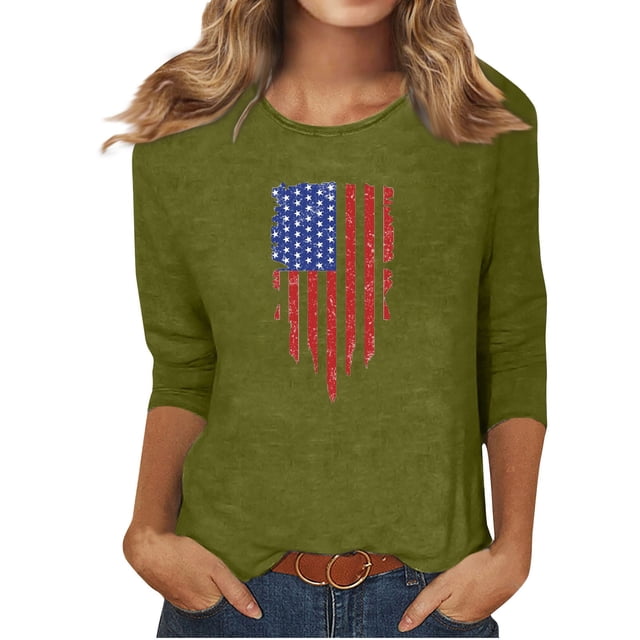 Blusas para Mujeres Casual 3/4 Manga Cuello Redondo Impreso Suelto, Mujer 3/4 Manga Tops Y Blusas para Diario