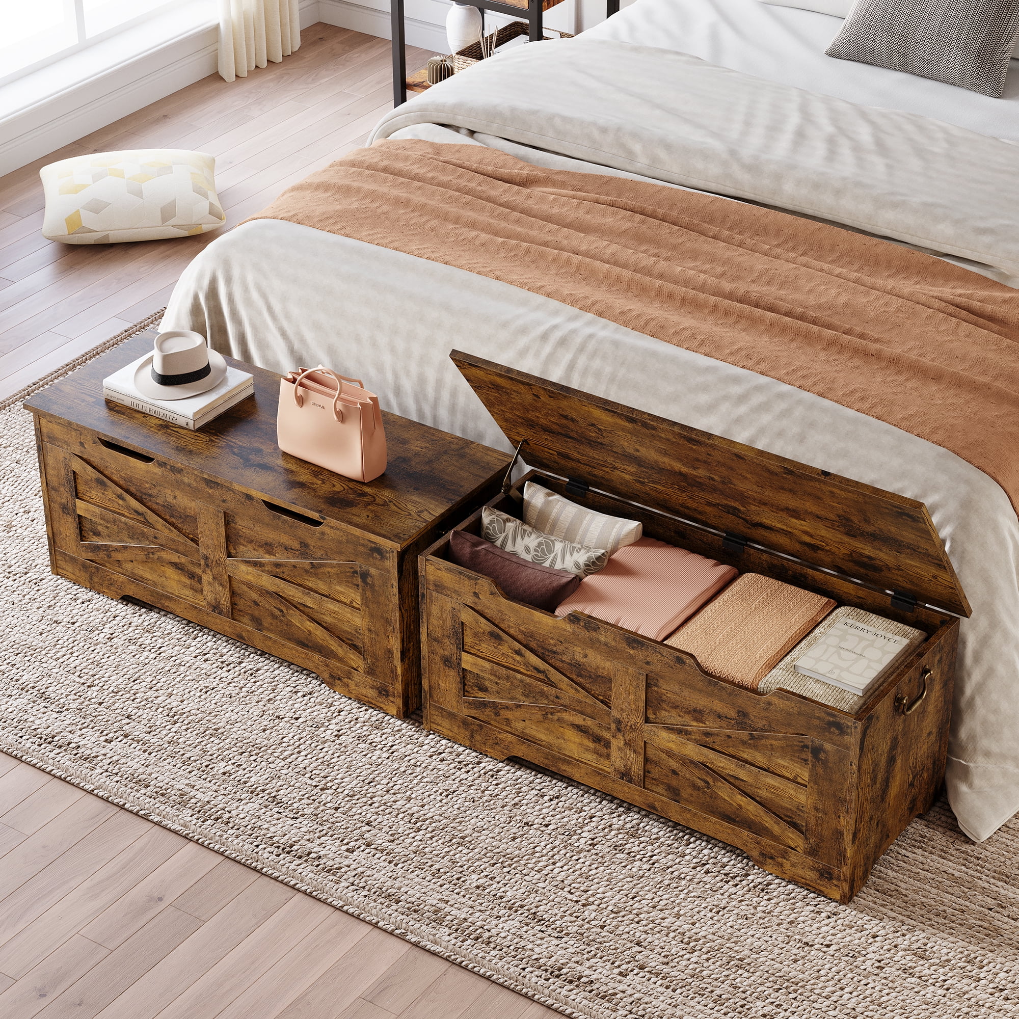 Storage Bench, Wooden Storage Chest with Safety Hinge, Toy Chest With Lids, Toy Box Organizer for Living Room, Playroom
