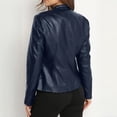 thumbnail image 4 of MORTTIC Women's Solid Color Faux Leather Blazer Stand Collar Long Sleeve Zippered Jacket with Single Button Detail Navy Blue，L, 4 of 6
