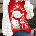thumbnail image 1 of Plus Size Christmas T-shirt, Women's Plus Christmas Reindeer & Slogan Print Contrast Lace Long Sleeve Round Neck Slight Stretch T-shirt, 1 of 5