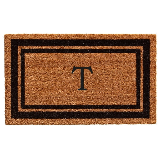 Black Border Monogram Doormat (Letter T)