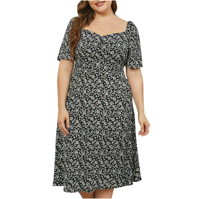 Casual Print Basic Square Collar A Line Plus Size Dresses Casual Print Basic Square Collar A Line Plus Size Dresses