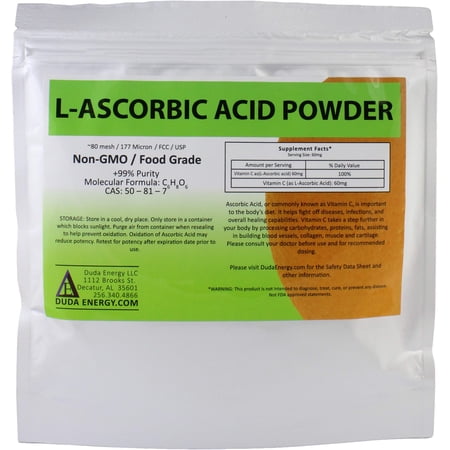 Duda Energy Food Grade L-Ascorbic Acid Powder, 99.98+% Purity Vitamin C, 8 oz