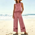 thumbnail image 2 of Enjoytime Summer Vacation Outfits for Women Travel Casual Linen 2 Piece Sets Lace Tank Tops and Wide Leg Pants Plus Size Set, 2 of 8