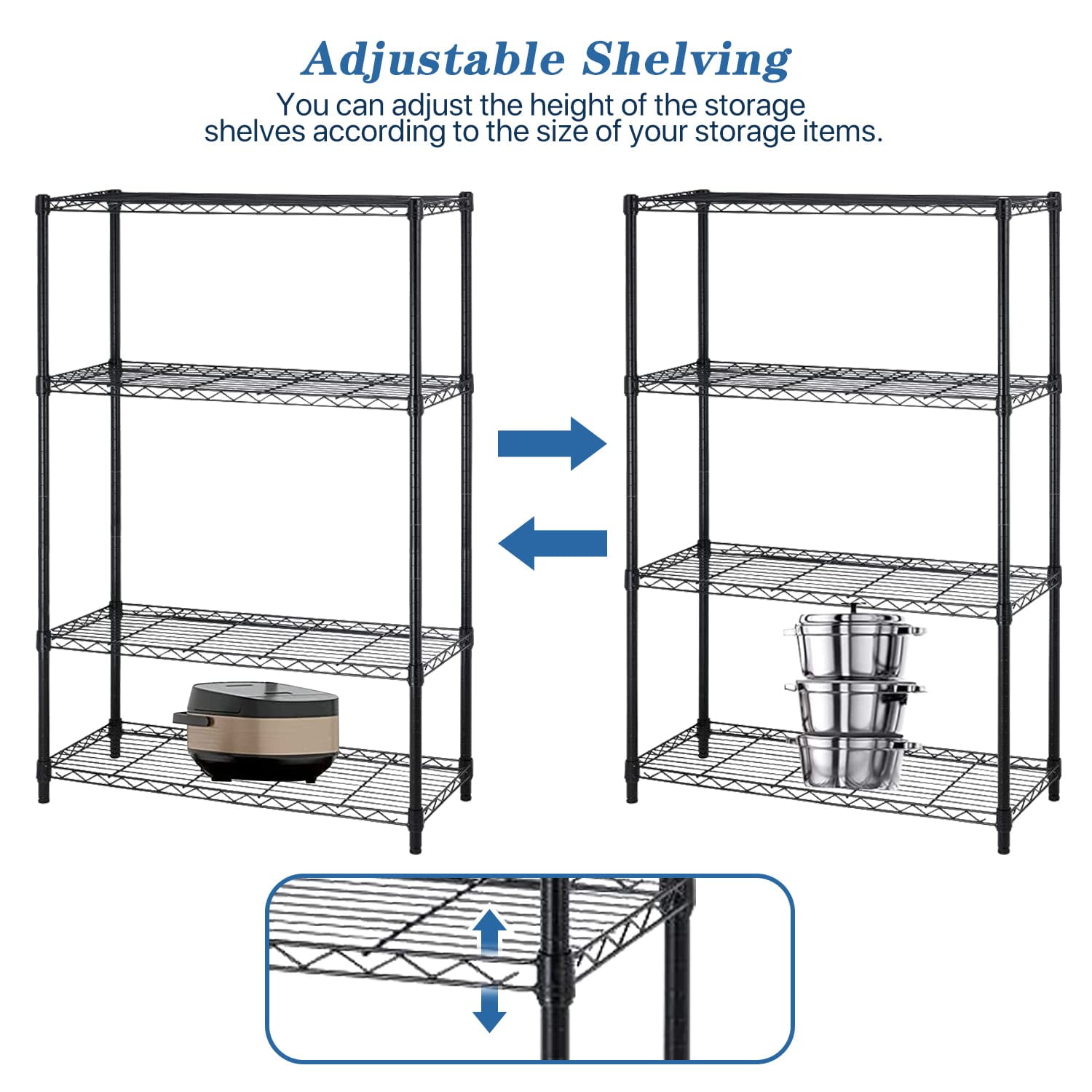 Storage Shelves NSF Metal Shelf 4-Tier Wire Shelving Unit 36''L×14''W×54''H Height Adjustable Storage Shelf Heavy Duty Shelving Storage Rack for Kitchen Office Pantry Bathroom Garage, Black