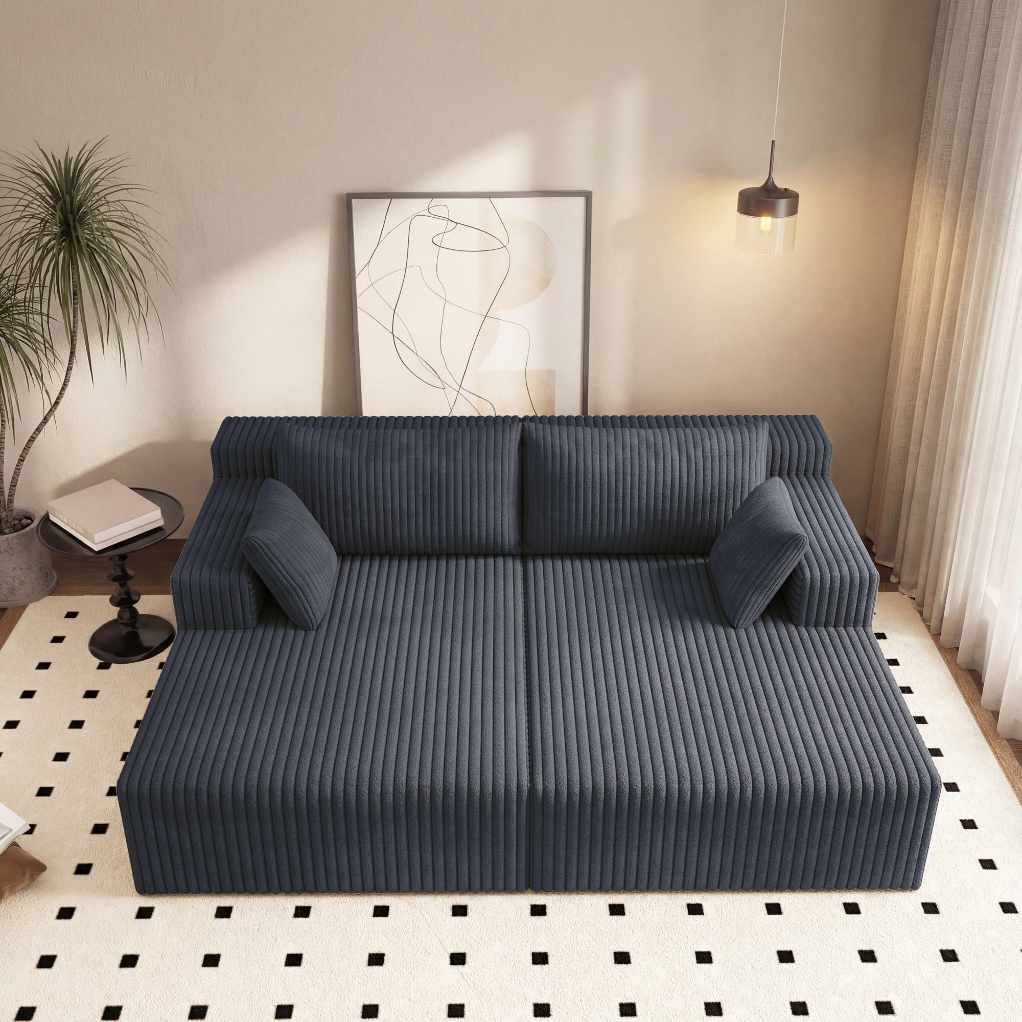 HOQBN 71" Oversized Double Chaise Lounges Indoor,Upholstered Corduroy Boneless Couch with 4 Pillows,Reading Lazy Cloud Plush Sofa Bed for Living Room, Bedroom,No Assembly,Antique Dark Gray