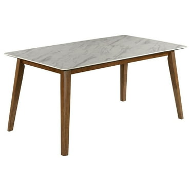 Benjara 87 Inch Dining Table, 6 Seater, MDF Surface, Marble Like Finish, Metal Base