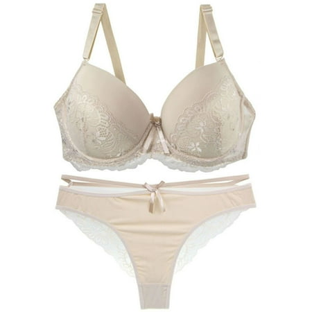 ALLLIST Bras for Women Lace Wireless Push up Bra And Panty Set Nylon Embroidered Beige Cozy T-Shirt Bras for Ladies Size 80C