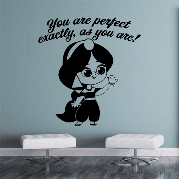You Are Perfect Exactly As You Are - Cute Princess Jasmine Disney Movie Aladdin Vinyl Wall Art Sticker Decal Home Kids Room Boys Girls Room Nursery Room Décoration Design Décor Decal Size (8x10 inch)