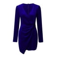thumbnail image 4 of cfhntfmh Velvet Dress for Women Wrap V Neck Bodycon Dress Long Sleeve Wedding Guest Cocktail Party Slit Mini Dresses, 4 of 5