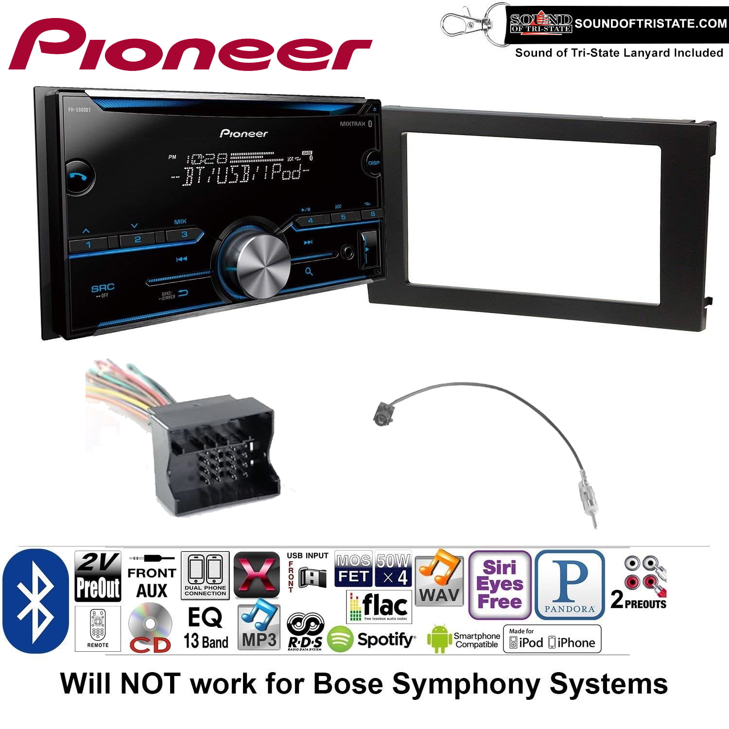 Pioneer FH-S500BT Double Din Car CD Stereo Radio Install Kit Bluetooth 