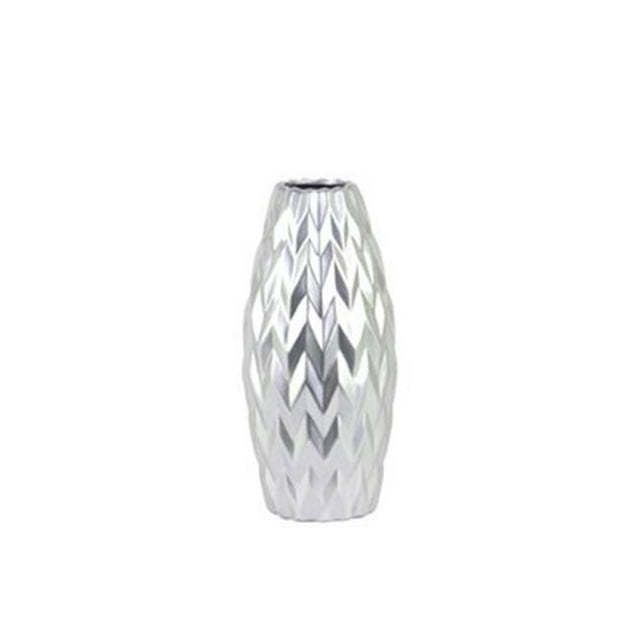 Urban Trends Collection 21444 Ceramic Rounded Bellied Vase with Round Lip & Embossed Wave Design, Silver - Small