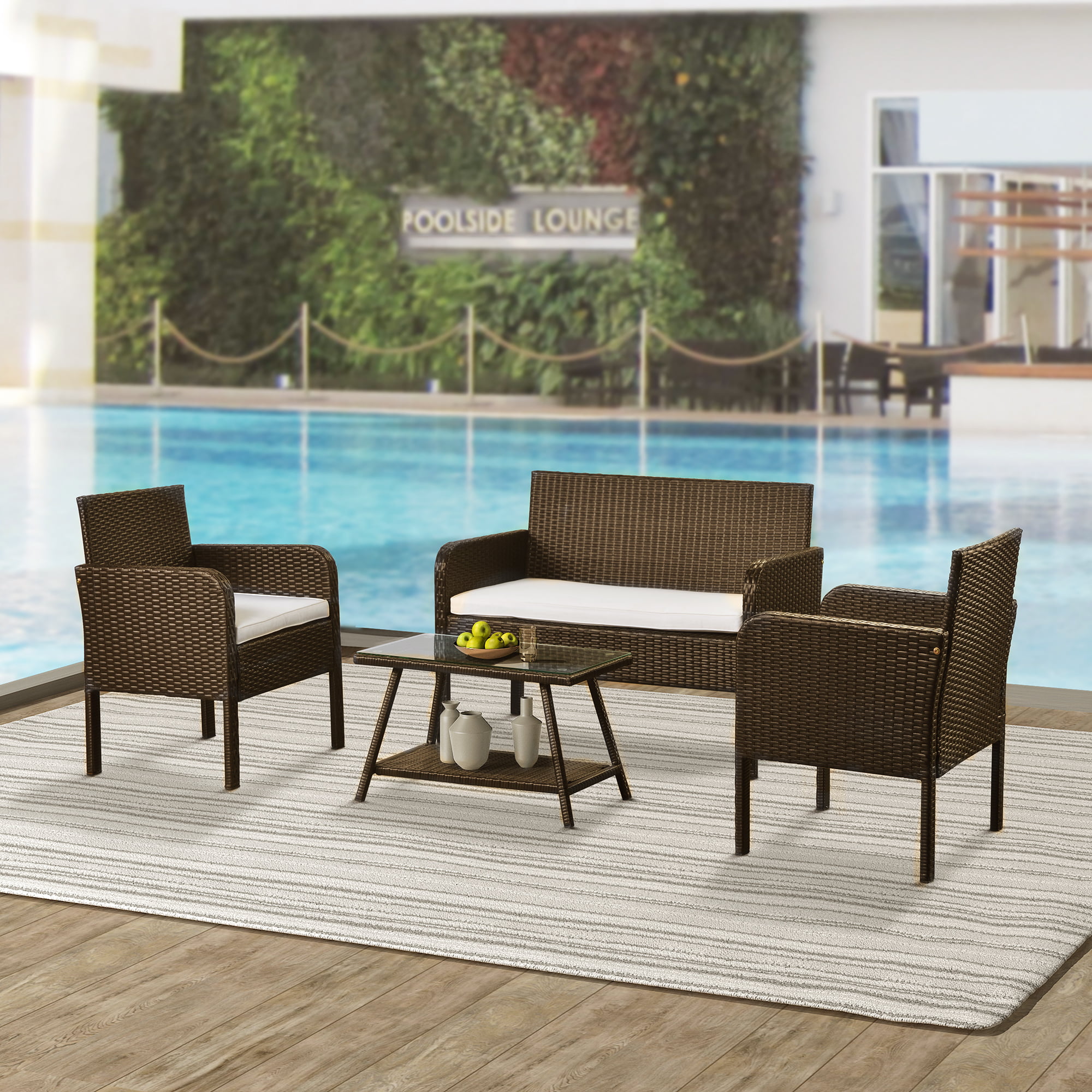 Details about   Home New Rattan Iron Wicker Lover Chair Patio Pool Furniture Garden Balcony Seat