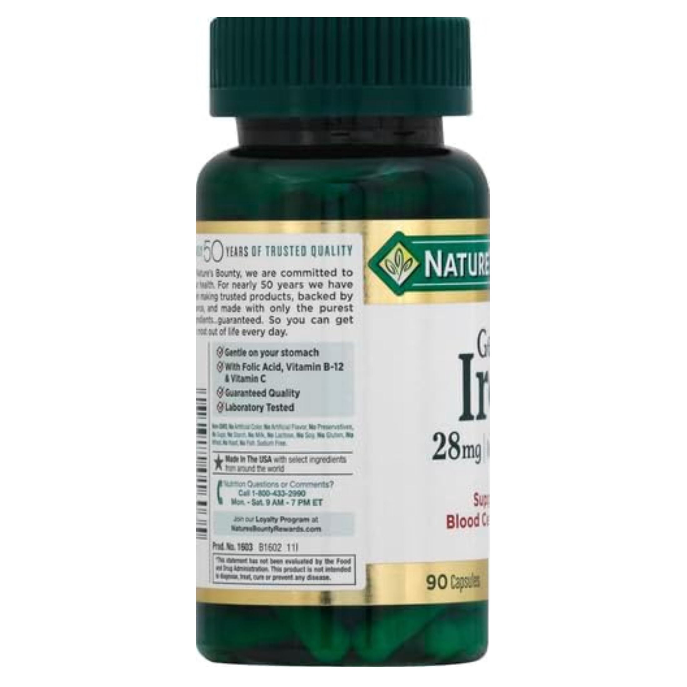 Nature's Bounty Gentle Iron, 28mg, 90 Capsules (Pack of 6)