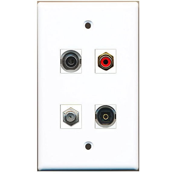 RiteAV - 1 Port RCA Red 1 Port Coax Cable TV- F-Type 1 Port Toslink 1 Port 3.5mm Wall Plate