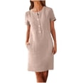 thumbnail image 3 of Yeaiivve Women's Crew Neck Button Down Shirt Dress Summer Knee Length Shift Dresses Casual Short Sleeve Sun Dress with Pockets Khaki,XXL, 3 of 5