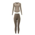 thumbnail image 4 of Womens Workout Sets Long Sleeve V Neck Yoga Tops Shirt Breathable Slim Fit Two Piece Set Khaki Gym Sets Woman XXL, 4 of 4