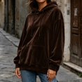 thumbnail image 5 of Women Velvet Hoodie, Long Sleeve, Oversized Fit, Kangaroo Pocket, Drawstring, Ribbed Cuff, Soft Velour Sweatshirt for Daily Casual Lounge Wear Coffee,L, 5 of 8