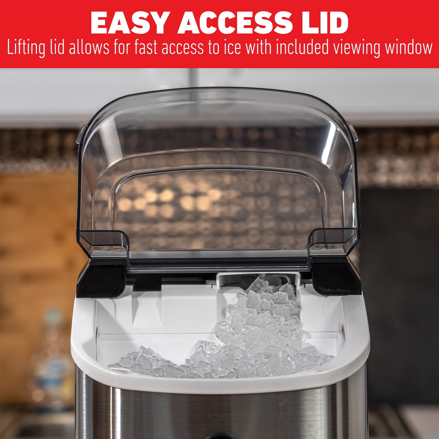 Open Box Deco Chef 33-LB Per Day Countertop Ice Maker, 1-Click Automatic Operation, Self-Cleaning, Chewable Soft Nugget Ice, Stainless Steel -