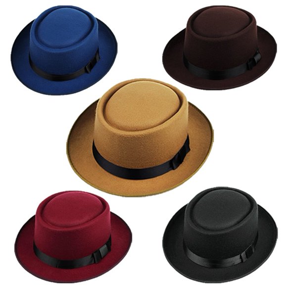 Men Women Hard Felt Pork Pie Cap Fedora Bowler Hat Derby Homburg Hats Band Hats Gentleman Fedora Cap