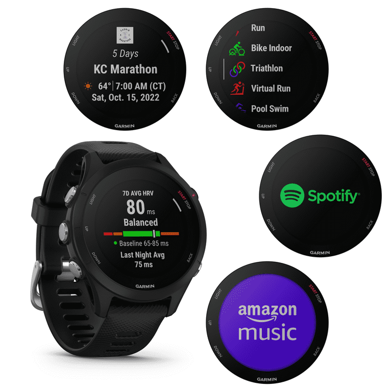  Garmin Forerunner® 255S Music, Smaller GPS Running Smartwatch  with Music, Advanced Insights, Long-Lasting Battery, Black : Electronics