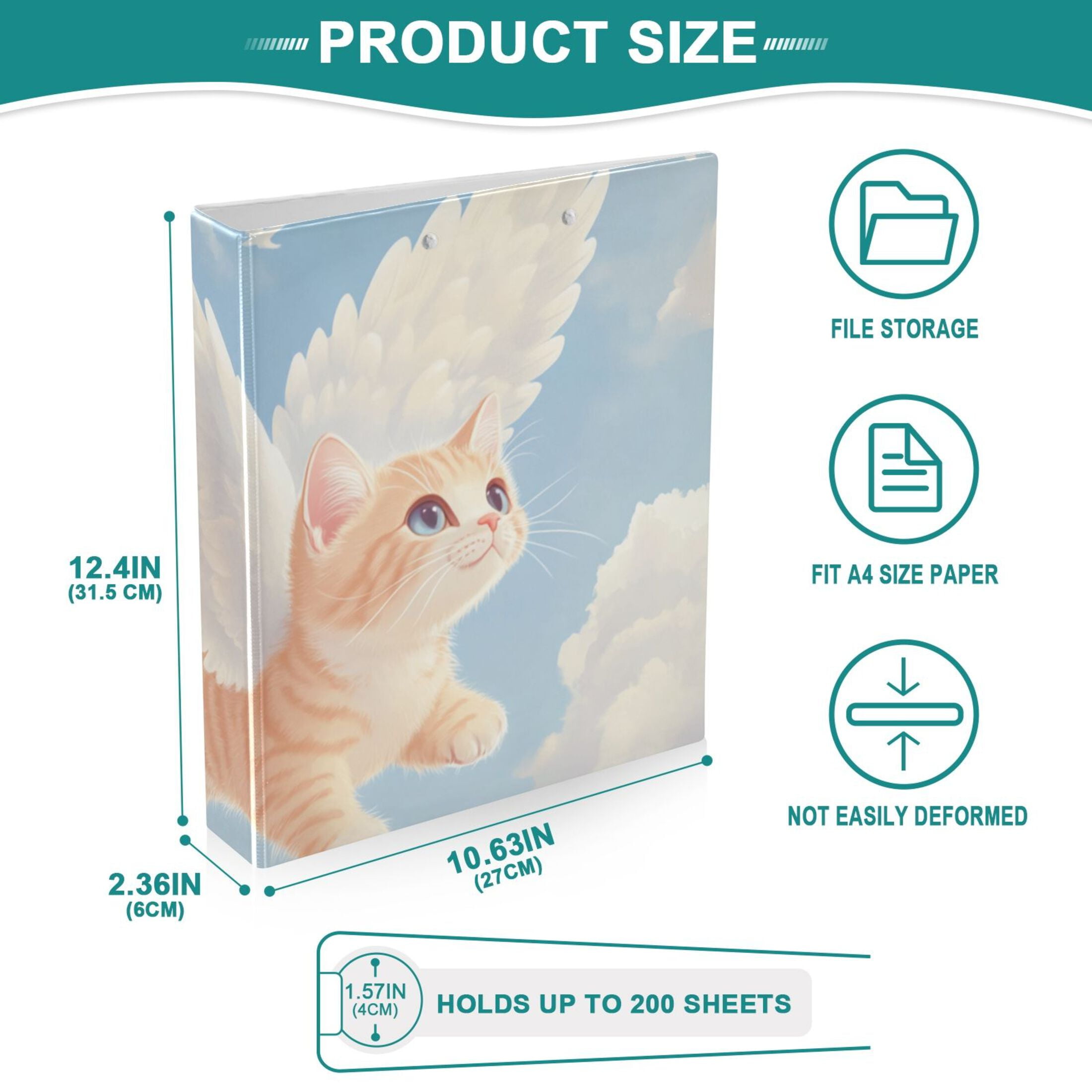 Cute Cat Fly 3 Ring Binders 1.5 inch Hardcover File Folders with Interior Pockets A4 Size Organizer for School Office Hospital Set of 2