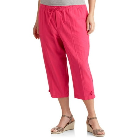 White Stag - Women's Plus-Size Woven Pull-On Capris with Tab Detail ...