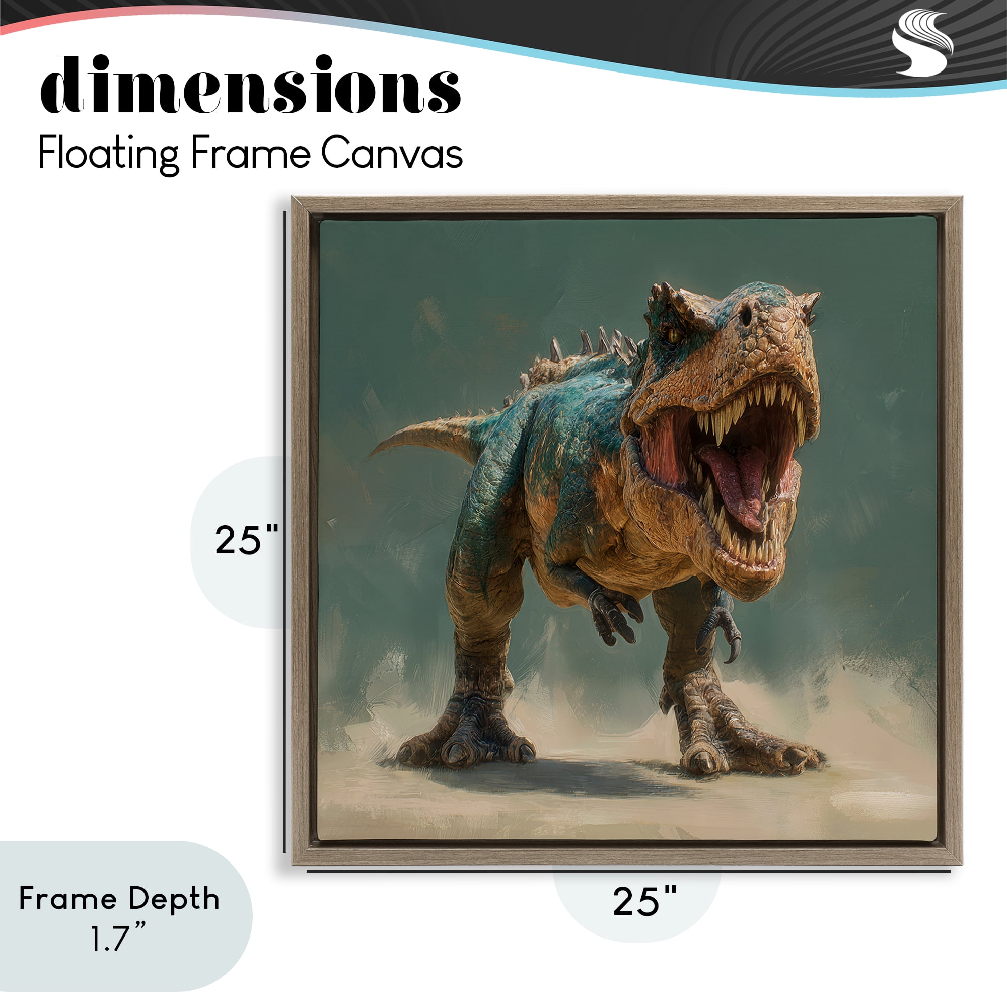 Stupell Industries Roaring T-Rex in Green Brown Framed Floater Canvas Wall Art, design by Wumples