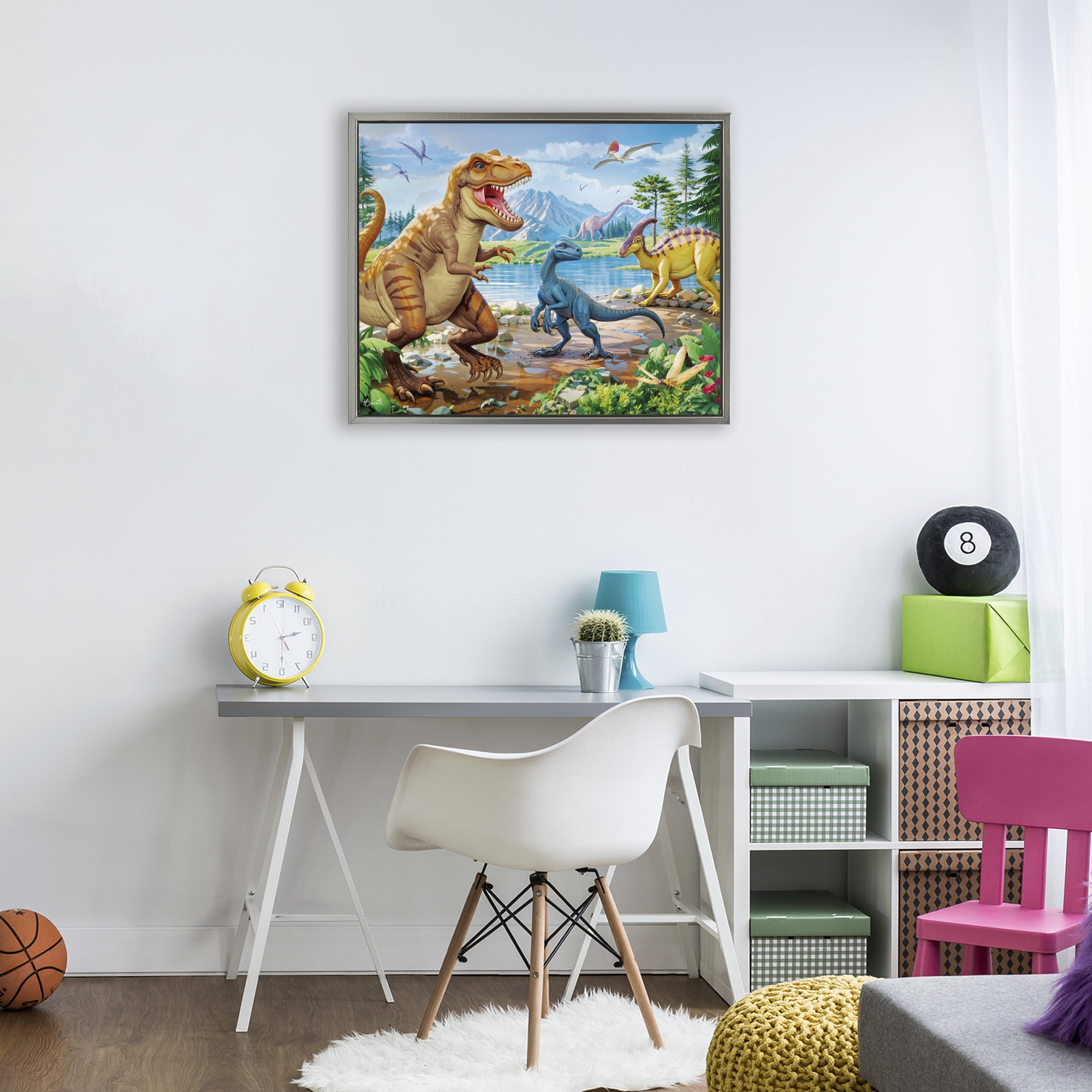 Stupell Industries Lush Jurassic Lakeside Gray Framed Floater Canvas Wall Art, design by Henriette Chinaglia